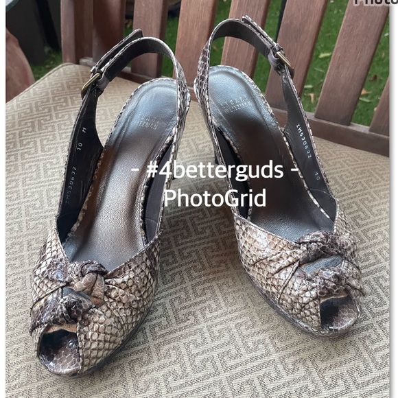 Stuart Weitzman Snake Embossed Platform Peep Toe Slingback High Heel Pumps 10 - Picture 15 of 16